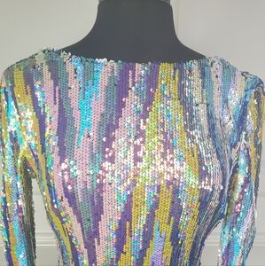 DRESS THE POPULATION MULTI COLOR SEQUIN DRESS